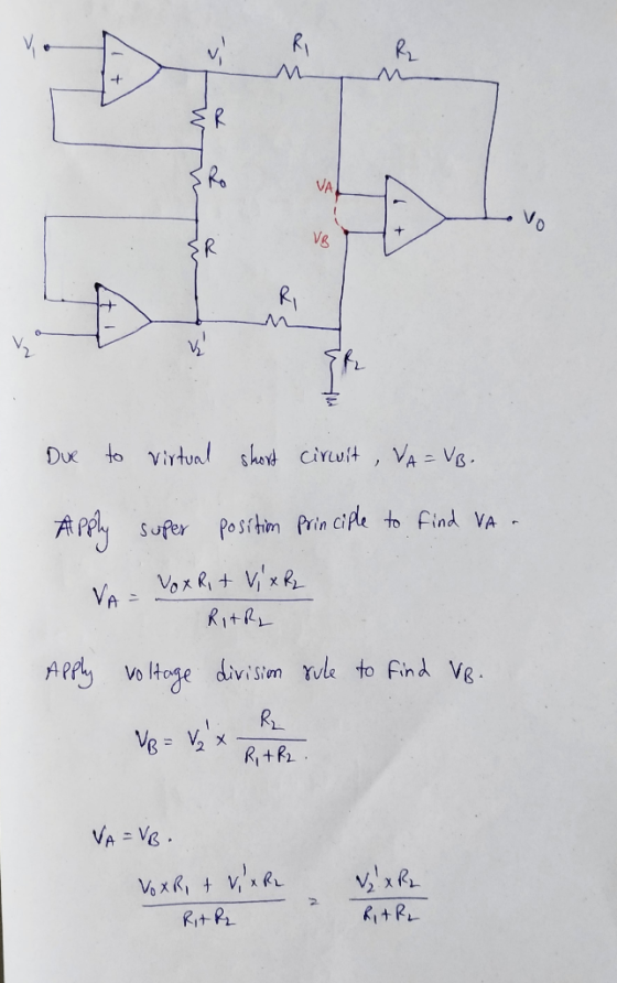 / + Due to virtual short cirvit, VA = VB. Apply super position Principle to find VA . V = Vox Rit Vix R VARIARL Apply voltage