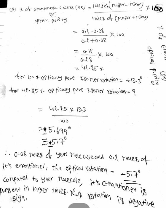 (a) % of crantonetic Excess (ee) = roles of rugor-minor) xu on optical purity roles of (Major + tiny = 0.2-0.08 0-2 +0.08 Xlo