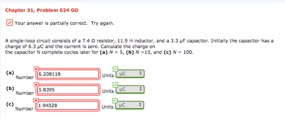 Chapter 31, Problem 024 GO Your answer is partially correct. Try again. A single-loop circuit consists of a 7.42 resistor, 11