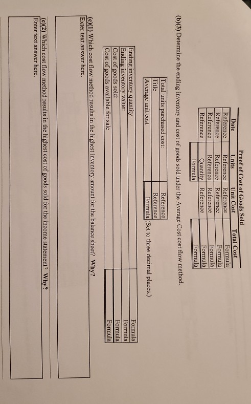 Proof of Cost of Goods Sold Total Cost Formula Date Units Unit Cost Reference Reference Reference Reference Reference Referen