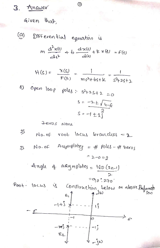 3. Answer Given hal 2- -t A42 xCS) ) O open loop poles sms+ 2 0 S1 Poot. ocuCondtruchion, be low on aove B on -HJメー