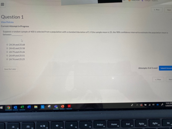 III Question 1 View Policies Current Attempt in Progress Suppose a random sample of 400 is selected from a population with a