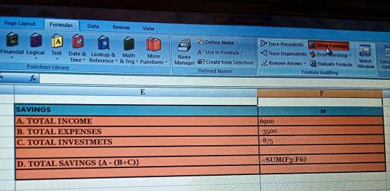 Page Layout Formulas Data Review View Trace Precedents Show Formulas Financial Logical Text Date & Lookup & Math More Time Re