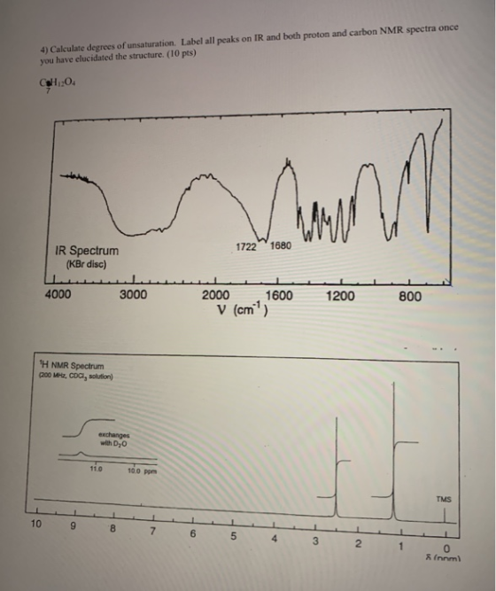 4) Calculate degrees of unsaturation. Label all peaks on IR and both proton and carbon NMR spectra once you have elucidated t