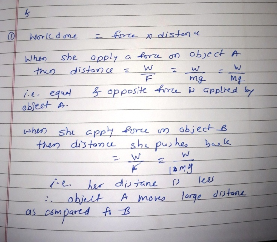hoor le d ore lhen She apply a re om objcct A tho distana W mg mg abfeet then dtonu sh pushes batle eA mons large disten