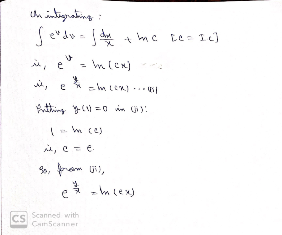 Un integrating : Seudu = som t t mc [e = I.c] i, eu = ln (CX) - - w, e amcom) --- 031 Putting y(x) = 0 in (i): i= m ces ü, er