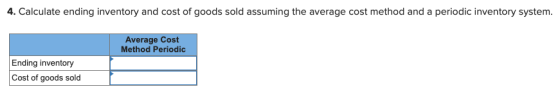 4. Calculate ending inventory and cost of goods sold assuming the average cost method and a periodic inventory system. Averag