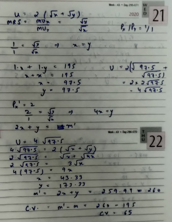u= 2 ( 5n+ 5y) Week 43 • Day 295-071 W E 2020 D MRS : MU Muy yy 21 P, 1P - VI Lauren Intly 195 als 97.5 2n 97.5 97:5) 2x2597.