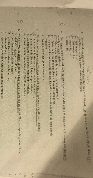 1.1 . +1.06 and 106 If the score for me The critical boundaries for a hypothesis testare -1.90, then what is the correct stat