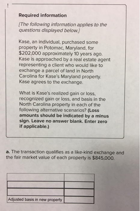 Required information [The following information applies to the questions displayed below.) Kase, an individual, purchased som