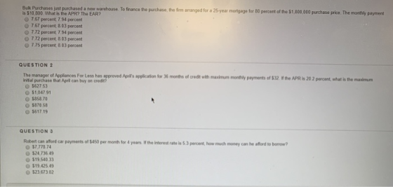 Bulk Purchases just purchased a new warehouse. To finance the purchase the form arranged for a 25-year mortgage for 80 percen