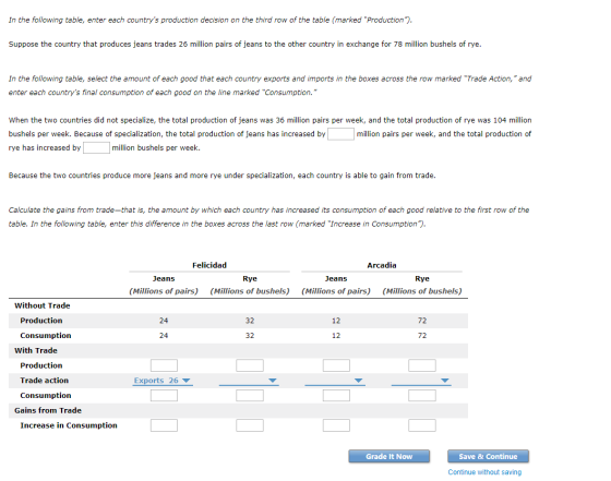 In the following table, enter each countrys production decision on the third row of the table (marked Production). Suppose