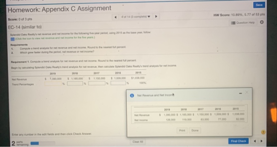 Save Homework: Appendix C Assignment HW Score: 10.89 % , 5.77 of 53 pts 4 of 14 (3 complete) Score: 0 of 3 pts Question Help