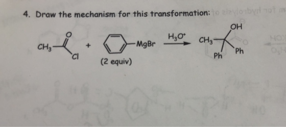 4. Draw the mechanism for this transformation: VOV OH ph (2 equiv)