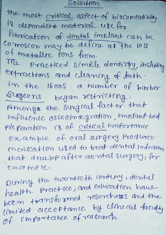 Solluttem most enitcad, asfect of biocompatibily 判bricatton of dental frnRlount can be. Co mostem may he defonu a the tor ot hmetallre toms ftrom Amones the Surg Ical fact or that exam ple of oral surgerg Produes meelteaHom uted to treat olental infectn encor mp le limitcol eicc.eptemie by clini cel facul