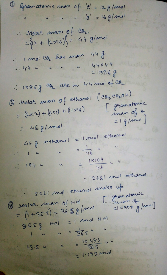 Molah unan ot en,- ニ4 //mul 4kg Rthanol = 1mnal ethanol LA 4 b 1X10 104 u 226 nol ethanol 2-2이//nol etaanal nnake u 36 S