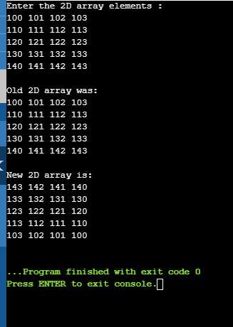 Enter the 2D array elements : 100 101 102 103 110 111 112 113 120 121 122 123 130 131 132 133 140 141 142 143 old 2D array wa