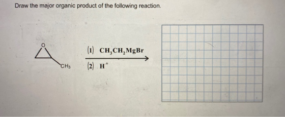 Draw the major organic product of the following reaction. (1) CH,CH,MgBr CH3 (2) H