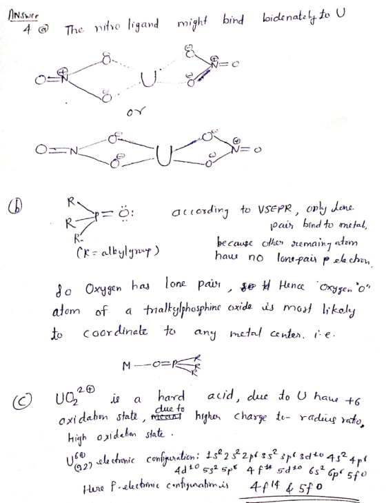 Answer 4 @ The nitro ligand might bind bidenate by to u or . CD R R R p =0: according to VSEPR, only done pair bind to metal,