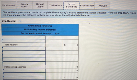 Requirement General Journal General Ledger Trial Balance Income Statement Balance Sheet Analysis Choose the appropriate accou