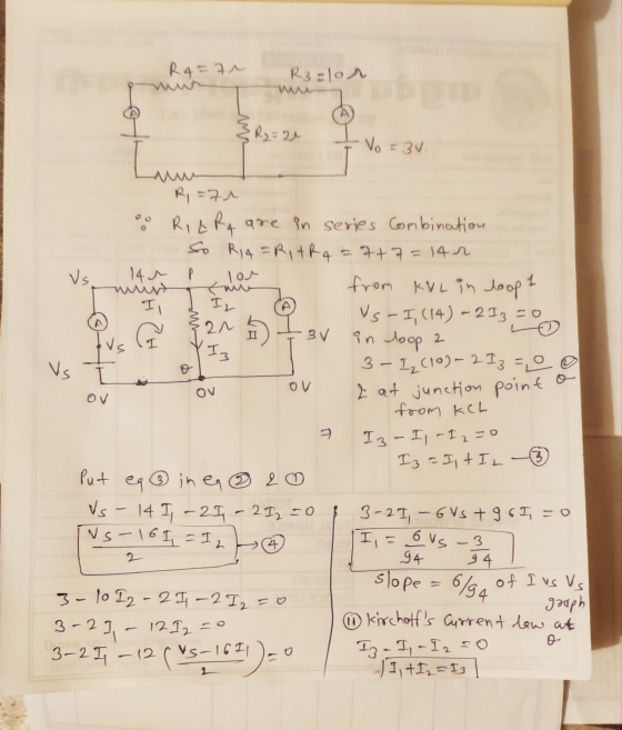 Ra=7 R3=lor W Z R2 =21 - Vo = 3V w LH Loit M OV R=7 2. RIER are in series Combination So R14 =R1+Ra=7+7=14r. vs 145 P lor - c