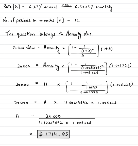 2, 0.5225 / month Rate fn]-6.27/ annual No. of pisiods in mmths [n) 12 The quushion to Annuity due bulongs ue ValuAnnuity Fut