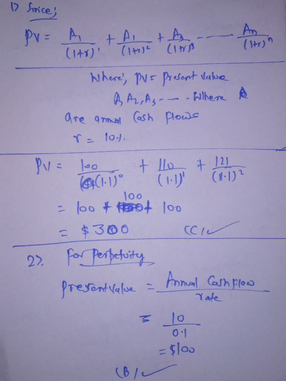 B Strice; Pr= A + A + A - Ann Arya 17 (14) A ( 2 + 1 - Where, PV = present Value A A2, A₃ - - - Withere & are annual Cash fl