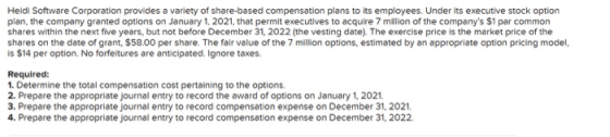 Heidi Software Corporation provides a variety of share-based compensation plans to its employees. Under its executive stock o