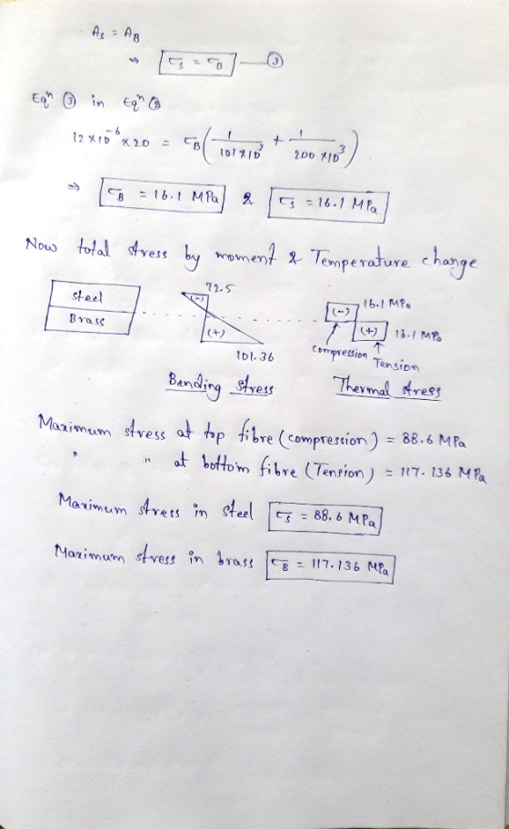 As = AB Ego in Egna 12 *10*x20 = Gol Hol + zoo ) ~ To = 16.1 MPa] « T5 = 16.1 MPa] Now total stress by moment & Temperature c