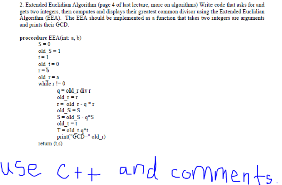Extended Euclidian Algorithm (page 4 of last lectu