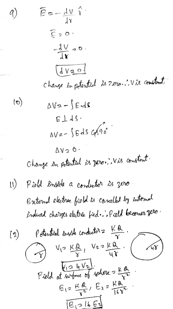 9) Ford Î E20 -4V.0. TY laveol change in potentiel is Zero. Vis constant ove-lEode Elds. AV2-SEds Go AV 20.. Change in poten