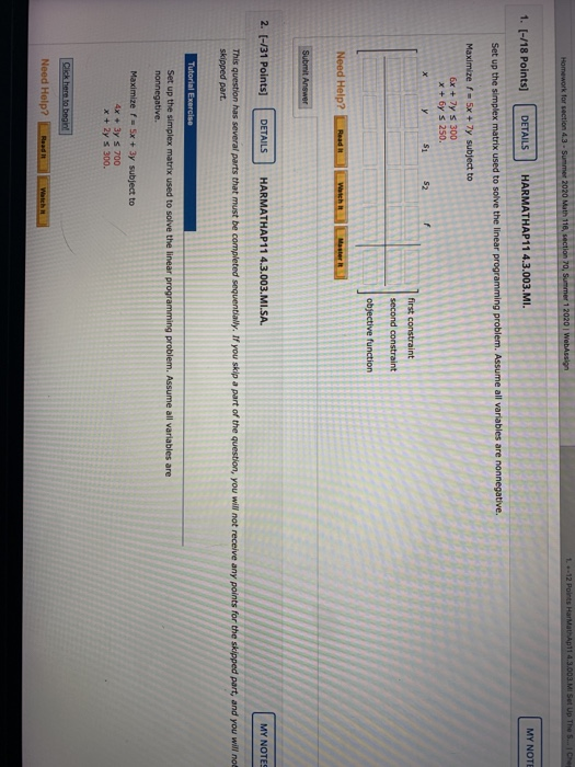 Homework for section 4.3. Summer 2020 Math 116, section 70, Summer 1 2020 WebAssign 1.-12 Points Harmathapit 4.3.003.MI Set U
