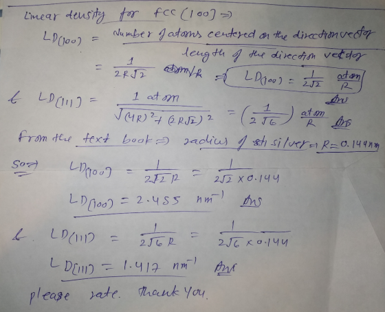 R Linear density for fcc (100] =) Tona dumber of atoms centered on the direction vedor length of the direction vector 2R 82 m