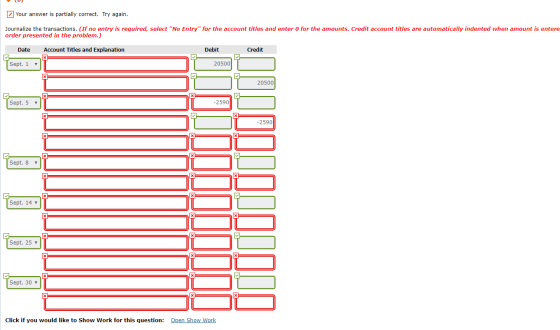 (0 ) Your answer is partially correct. Try again. Journalize the transactions. (If no entry is required, select No Entry fo