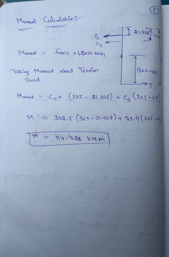 Moment Calculation :o) meet2 I 21.028] 25 Cs Moment force x Lever dem (325-48) Taking Moment about Tension Sted Moment GX (32