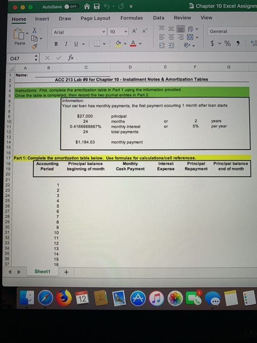 AutoSave OFF Insert Draw Chapter 10 Excel Assignm View Home S US Page Layout Formulas 10 AA I - a. Au Data = Review = = 2 Gen