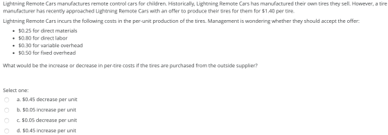 Lightning Remote Cars manufactures remote control cars for children. Historically, Lightning Remote Cars has manufactured the