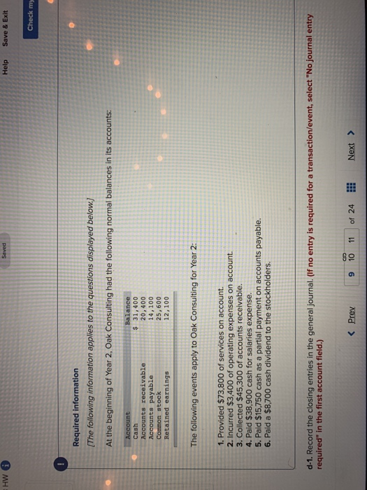 HW Saved Help Save & Exit Check my Required information (The following information applies to the questions displayed below.)