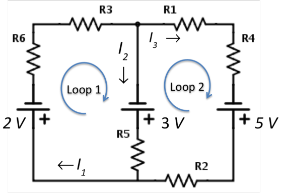 R3 R1 R6 R4 2 Loop 1 Loop 2 + 3 V R5 R2