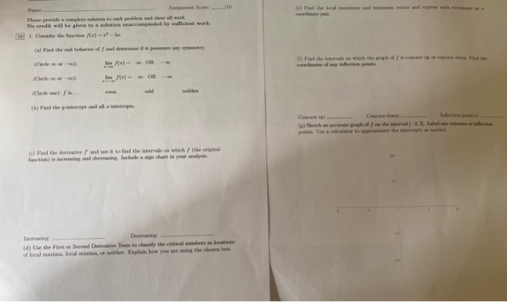 (c) Find the local mim ad minimum and express each extrem dinle Nu Assignet Sco10 we provide a complete wolution to each prob