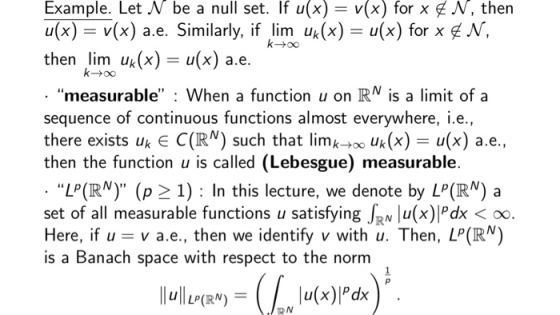 k00 Example. Let N be a null set. If u(x) = v(x) for x® N, then u(x) = v(x) a.e. Similarly, if lim uk(x) = u(x) for x&N, k+00