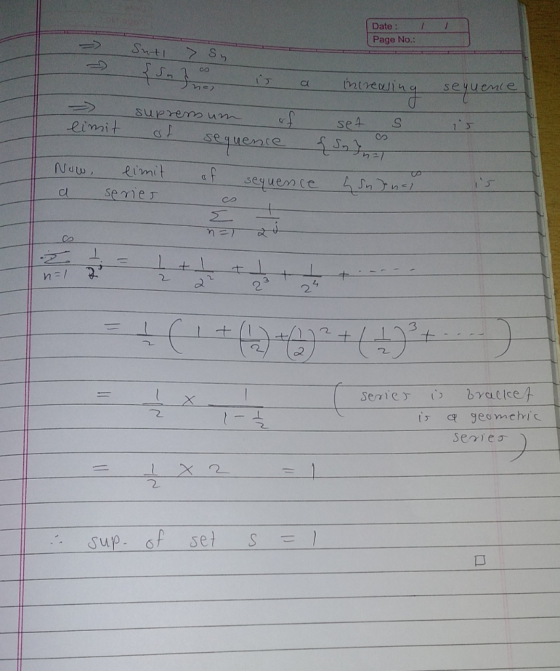 Date : Page No.: Suti > Sn. { Sn} co is a increasing sequence sequence limit supremum of s ofquence set { sinna Now limit ser