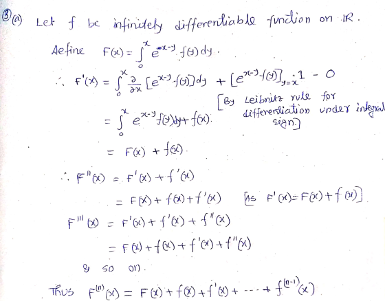 on IR. 3 o = y=x OC) Let f be infinitely differenliable function define F(x) = sexy.fo) dy. :: f(30) en (ex9-f68]dy [exy-f%)
