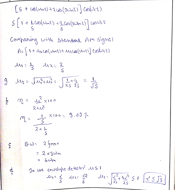 [5+ Cablwmt) +218) (36mt)] coskuct) 5 [1 + Lcos(want) +3.co2/3wnt)] colet Comparing with standard Am signal Ac [i+ Mocol (wat