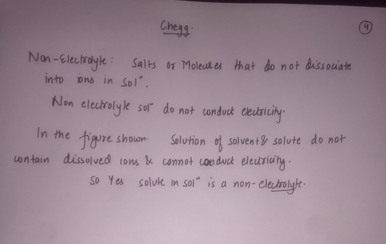 Che Non-GlechraykeSalts o Moleales that do not bass oviate into ons in Sol Kon electrolyk sol do not tonduct ceusitihy are shoon. Solution 엉 solvent& solute do not con tain dissolved ons canmot coodut eteuriuhy So Yes soluk in sol is a non- cleuholyk