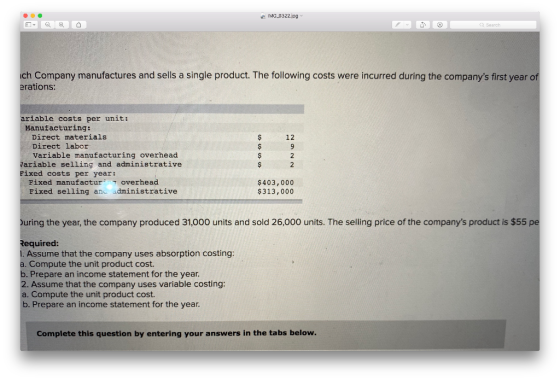 a IMG_0322.jpg Search ich Company manufactures and sells a single product. The following costs were incurred during the compa