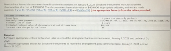 Newton Labs leased chronometers from Brookline Instruments on January 1, 2021 Brookline Instruments manufactured the chronome