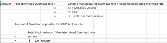 Answer Predetermined Overhead rate = Il Variable manufacturing overhead rate + Fixed manufacturing overhead rate 2.3 + (294,0