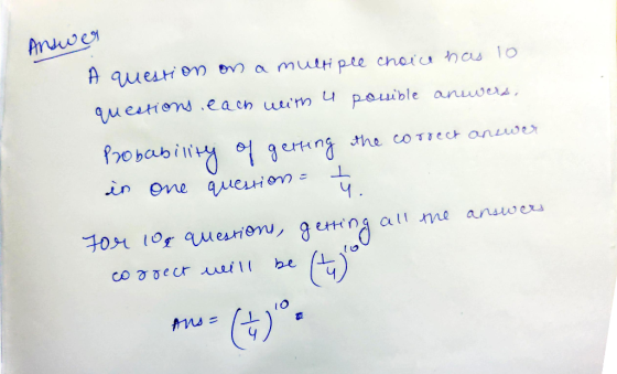 Answer Рамент матн po choa hcu To questions each with u possible answers, Probability of getting the correct answer in one q