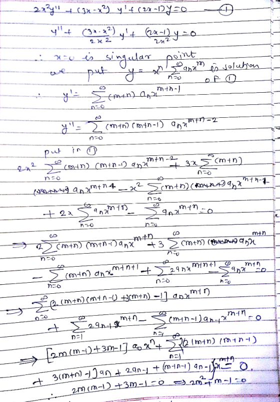 2x3y + (x -x² y + (2x-Dy zo y+ (y+ (2x=12 y=0 no is singular point - we put y = h Fo an y= coming and moth_ هل اه ل مه دمو